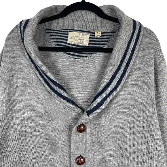 Brave Soul Men’s Knit Cardigan Sweater XL Gray Shawl Collar Button Front Classic - Picture 2 of 9